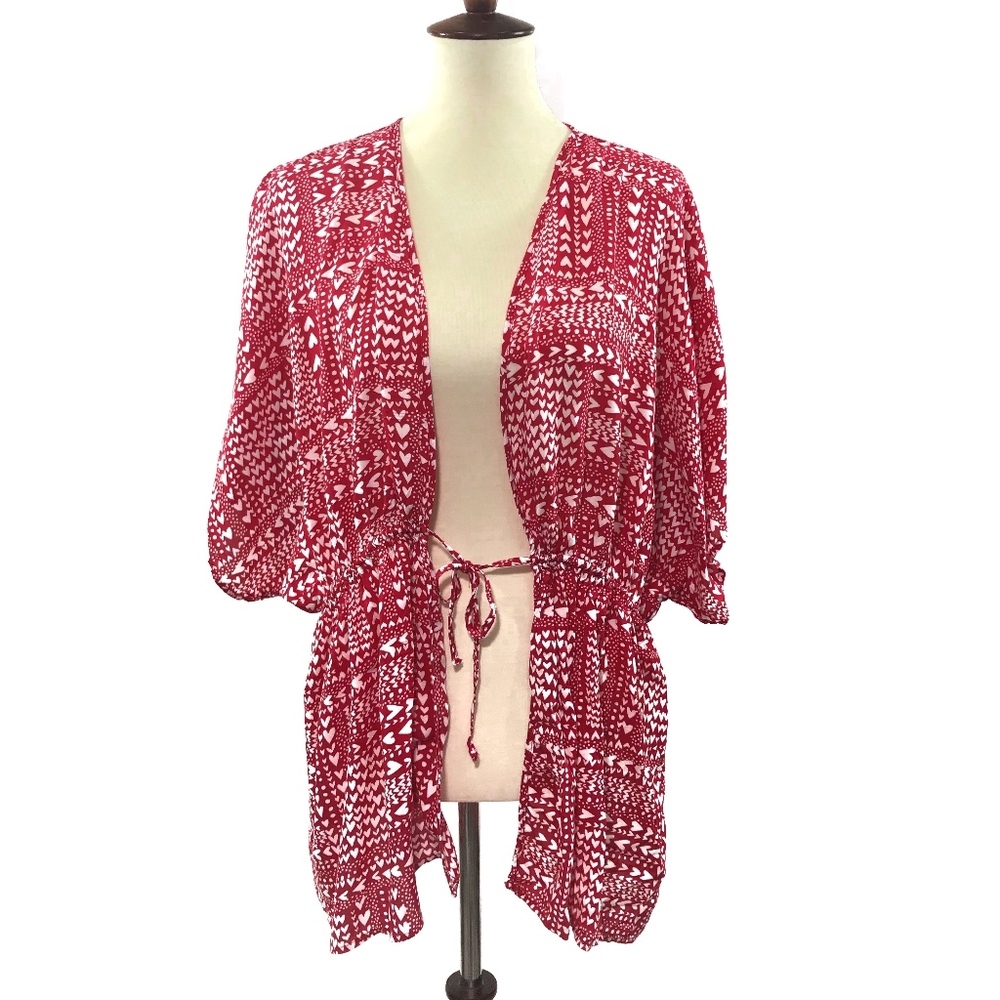 Victoria's Secret Red Valentine Heart Print Kimono